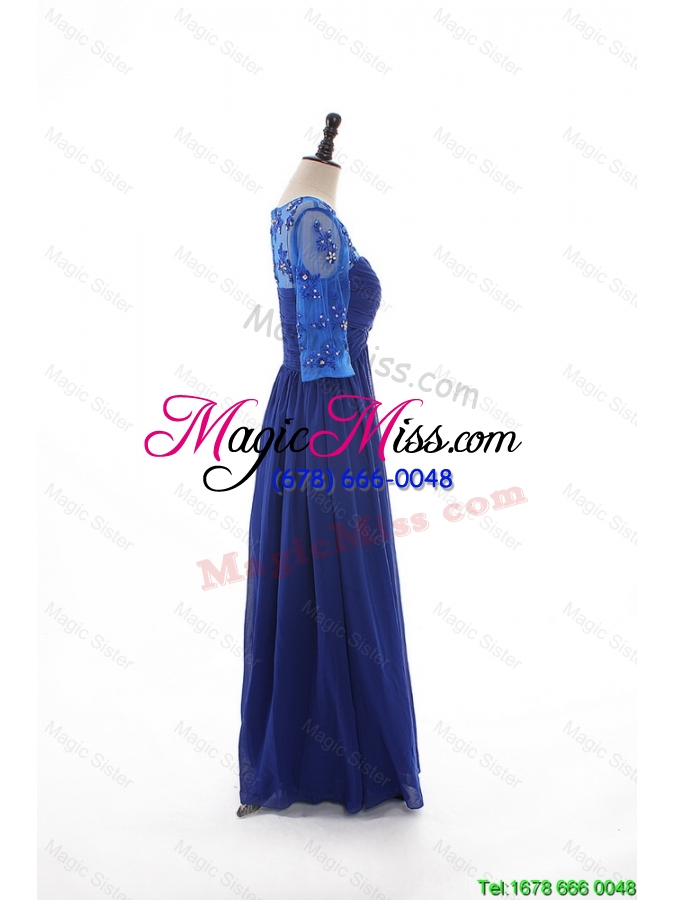 wholesale fashionable empire sweetheart ruching prom dresses with half sleeves in blue