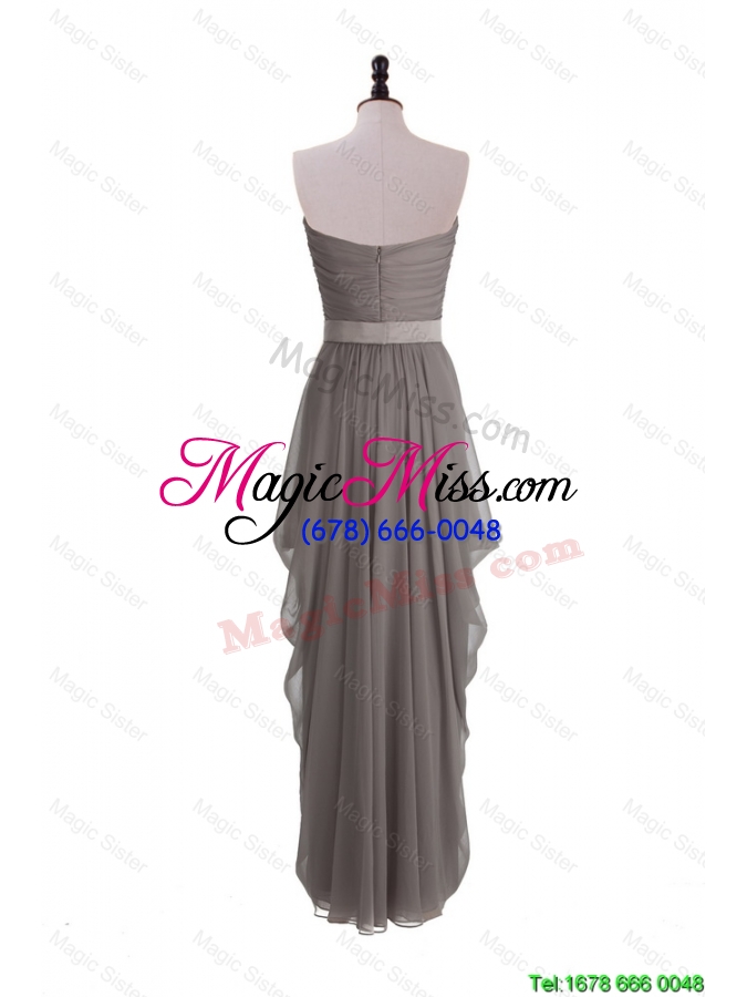 wholesale perfect discount grey long prom dresses with ruching and belt