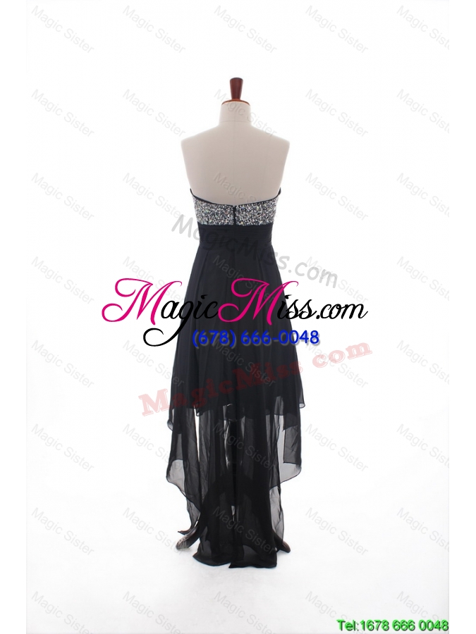 wholesale custom made empire strapless beaded high low prom dresses in black