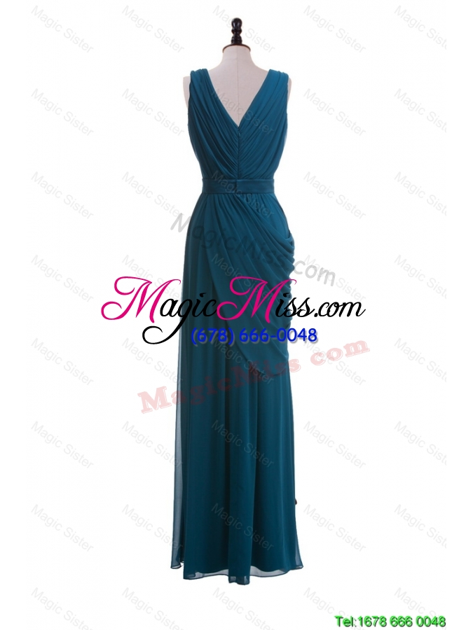 wholesale gorgeous v neck belt and ruching long prom dresses