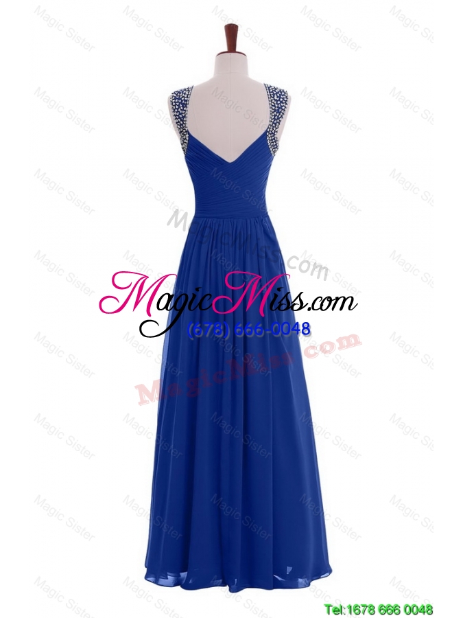 wholesale custom made empire straps beaded prom dresses in blue for 2016