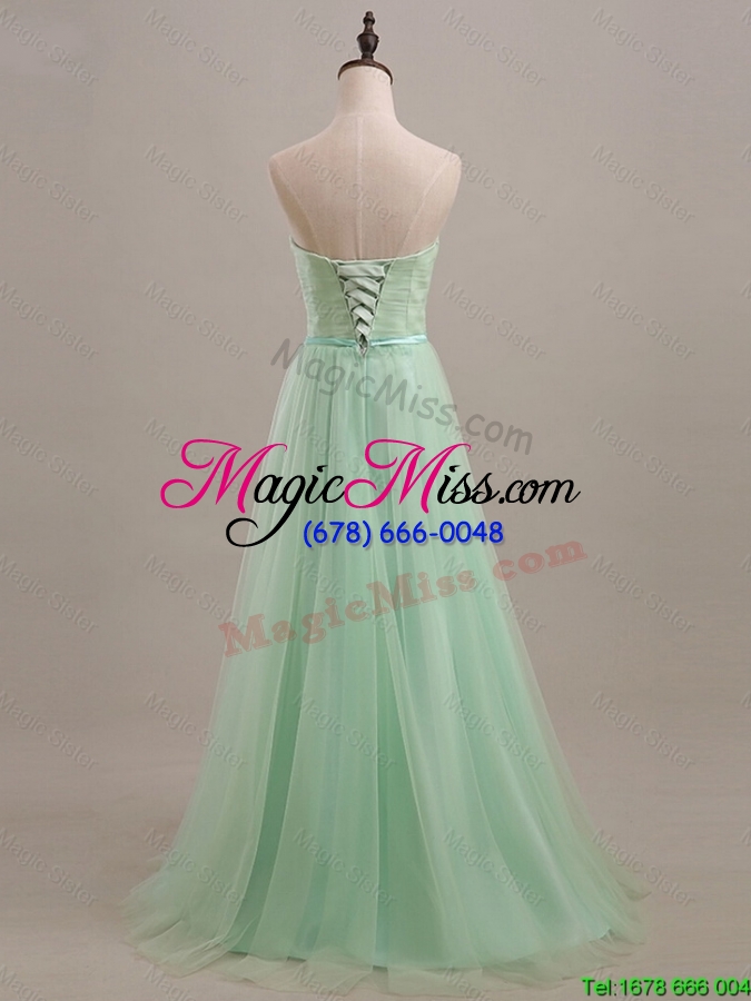 wholesale exquisite 2016 summer apple green prom dresses with sweep train