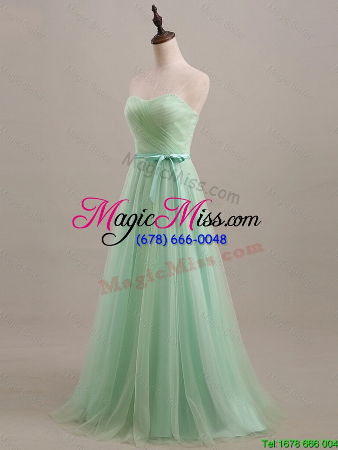 wholesale exquisite 2016 summer apple green prom dresses with sweep train