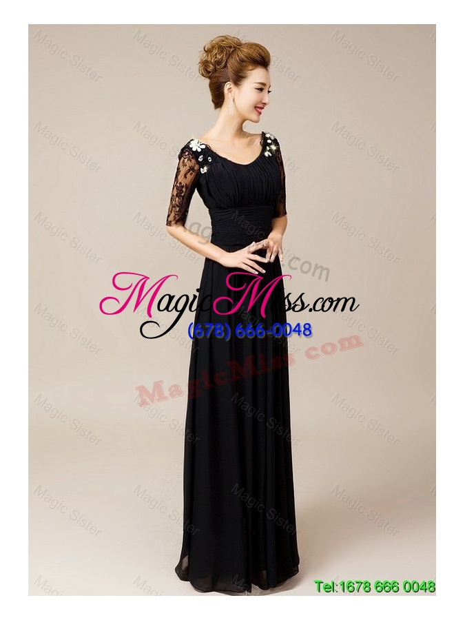 wholesale gorgeous lovely half sleeves laced black prom dresses with v neck