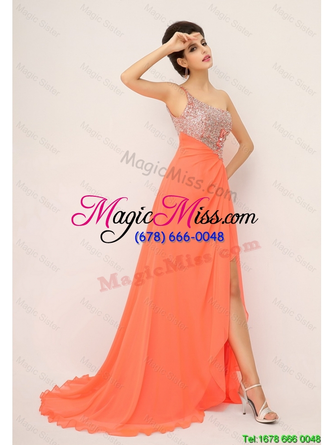 wholesale new arrivals one shoulder prom dresses with high slit and sequins