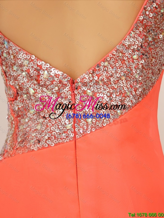 wholesale new arrivals one shoulder prom dresses with high slit and sequins
