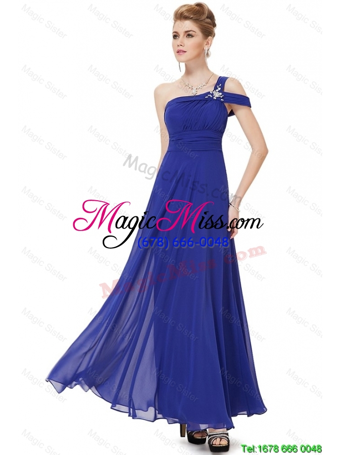 wholesale beautiful beaded one shoulder prom dresses in blue