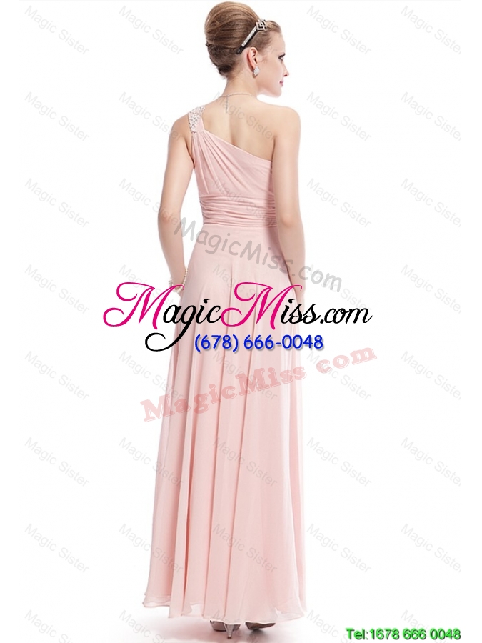 wholesale fashionable beaded side zipper prom dresses in baby pink