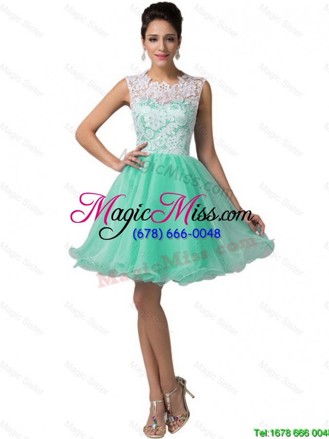 wholesale elegant lovely laced scoop a line prom dresses in apple green