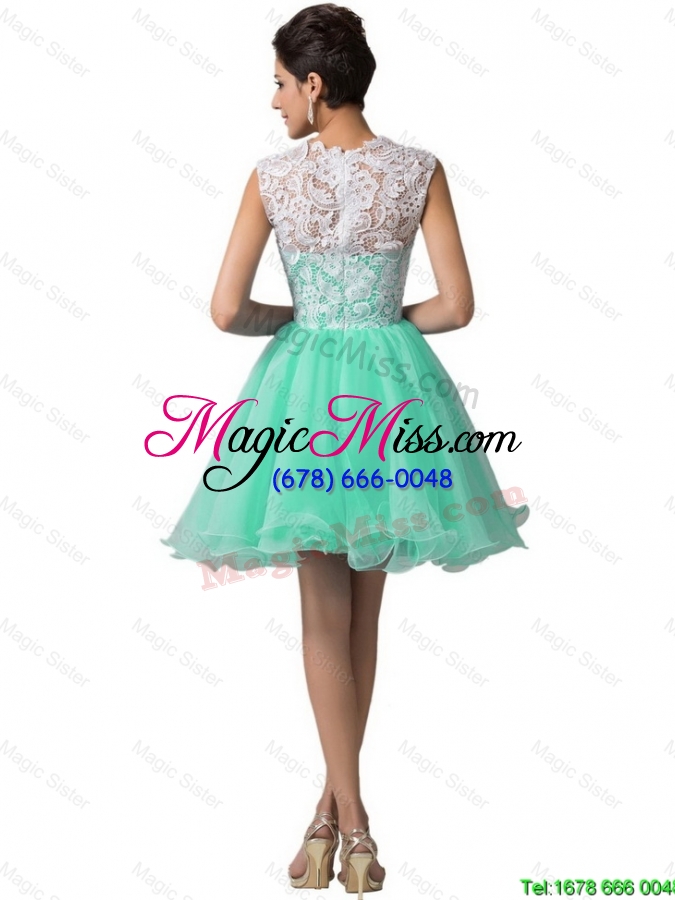 wholesale elegant lovely laced scoop a line prom dresses in apple green