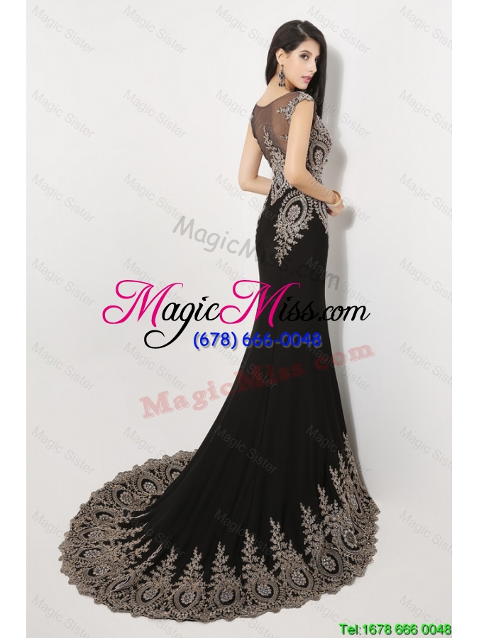 wholesale discount gorgeous mermaid appliques and beaded prom dresses in black