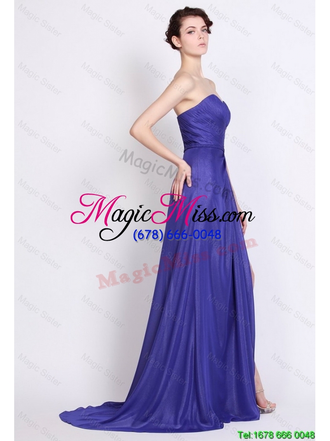 wholesale luxurious sweetheart high slit prom dresses in royal blue