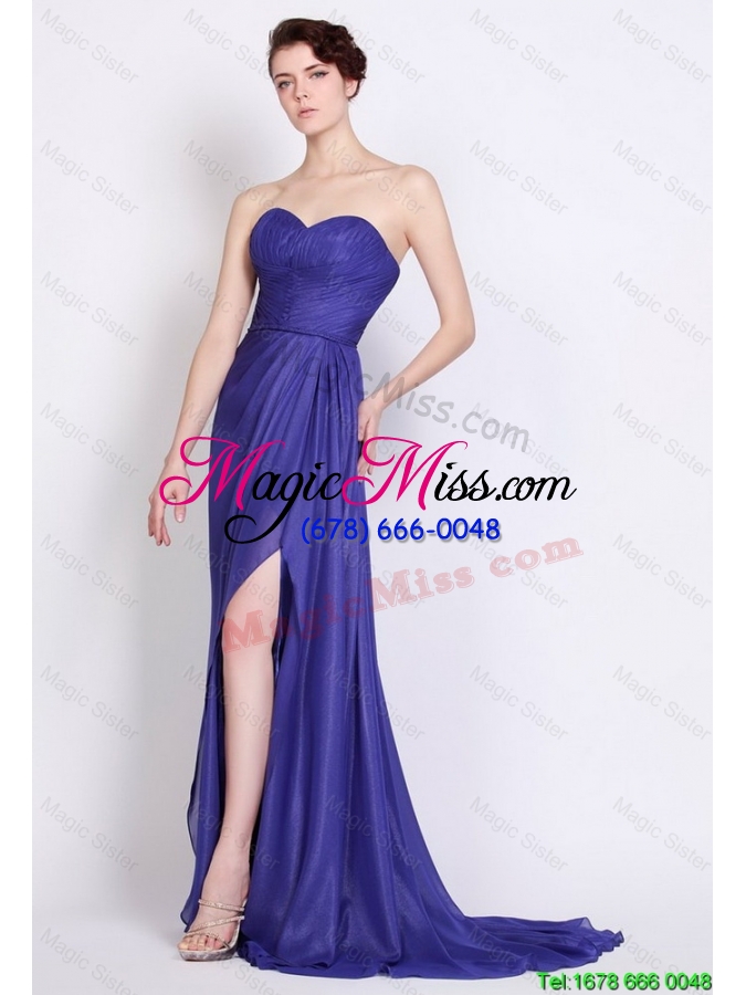 wholesale luxurious sweetheart high slit prom dresses in royal blue