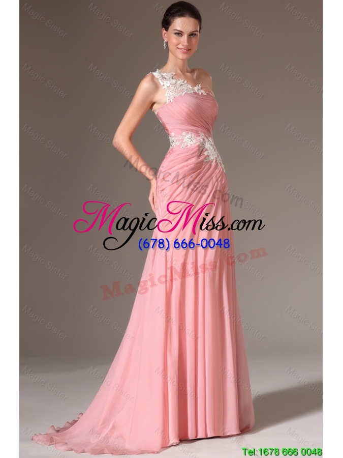wholesale classical empire one shoulder prom dresses with appliques for 2016