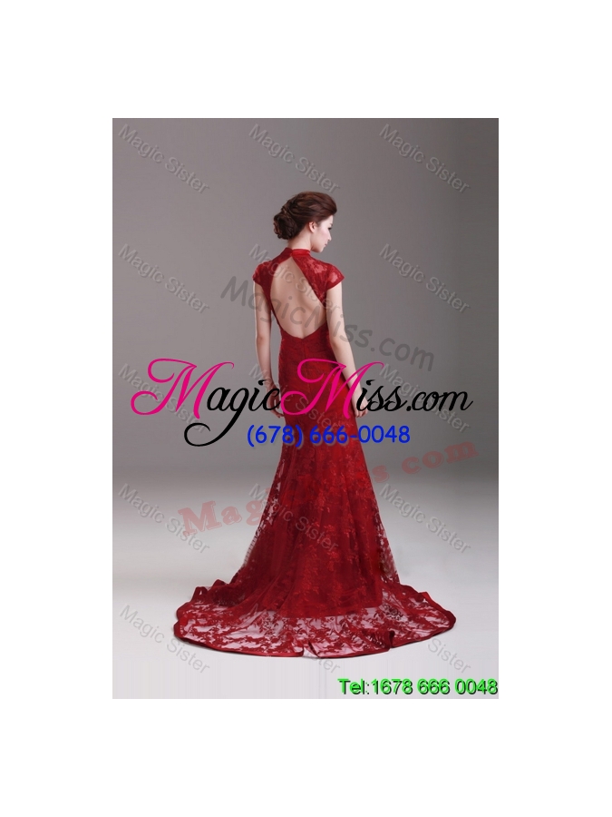 wholesale 2016 spring exquisite cap sleeves mermaid wine red wedding dresses with brush train