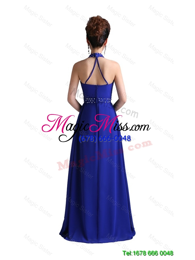 wholesale 2016 new style beautiful luxurious empire halter top prom dresses with beading in royal blue