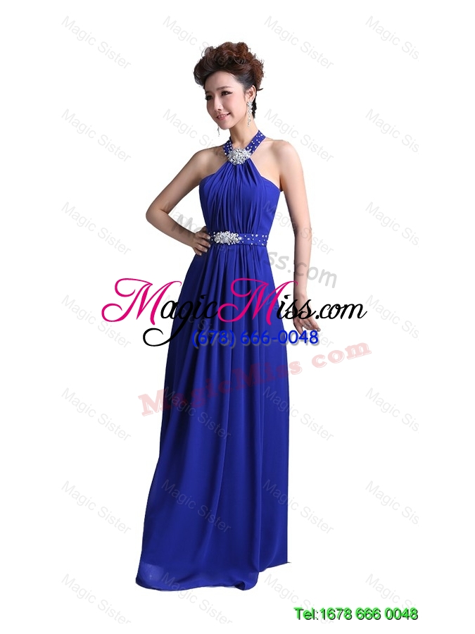 wholesale 2016 new style beautiful luxurious empire halter top prom dresses with beading in royal blue