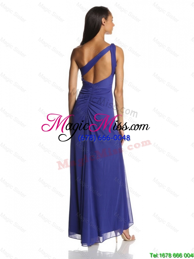 wholesale sexy empire one shoulder ankle length chiffon prom dresses in blue