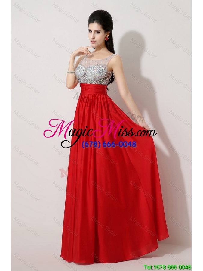 wholesale new style fashionable side zipper red prom dresses with scoop