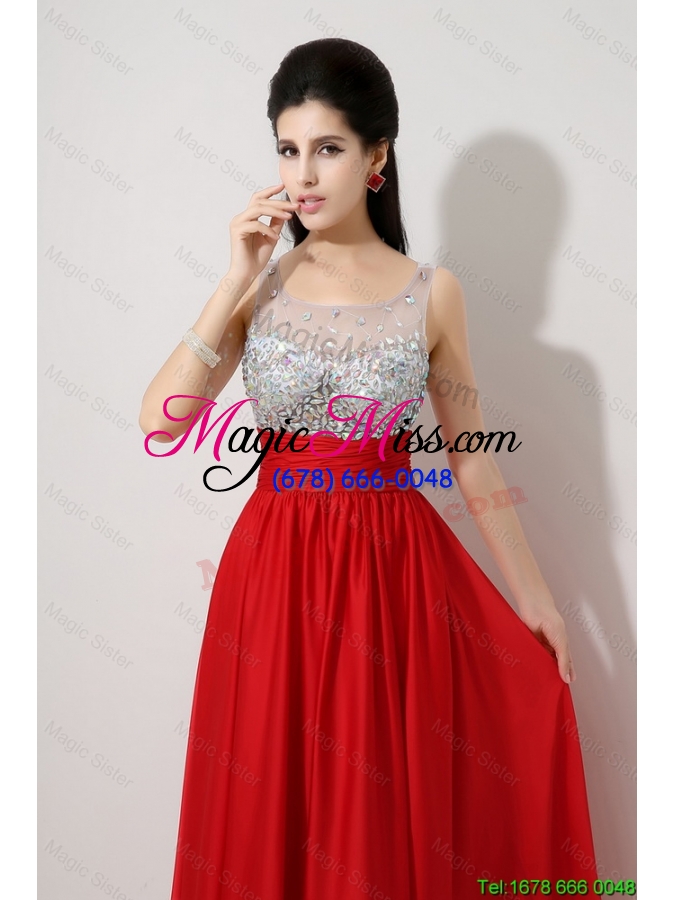 wholesale new style fashionable side zipper red prom dresses with scoop