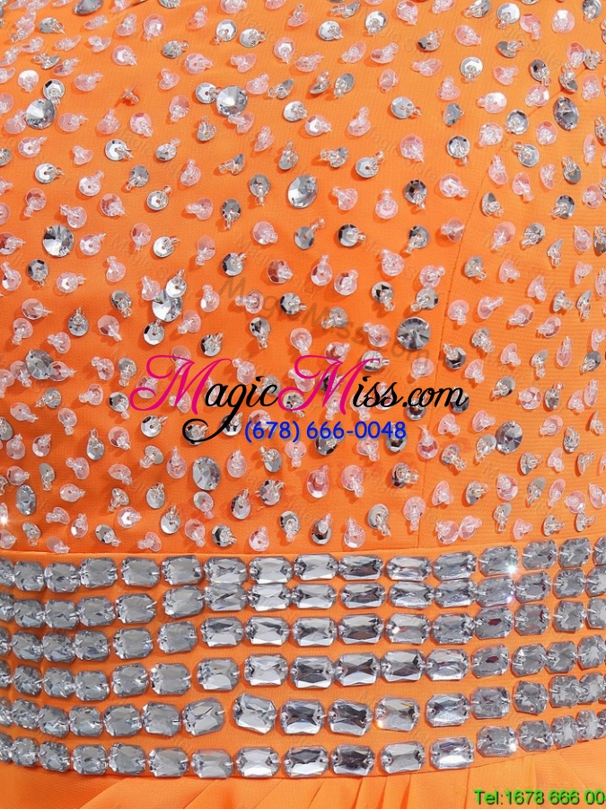 wholesale exquisite beading and high slit orange prom dresses with brush train