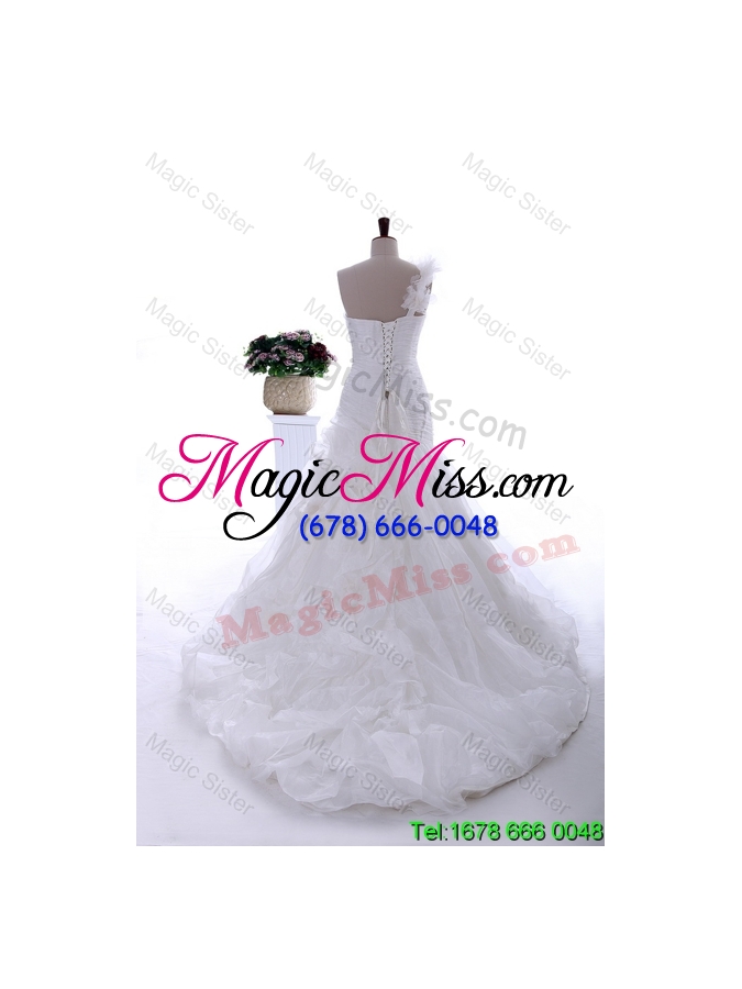 wholesale 2016 spring perfect hand made flowers and ruffles brush train wedding dresses