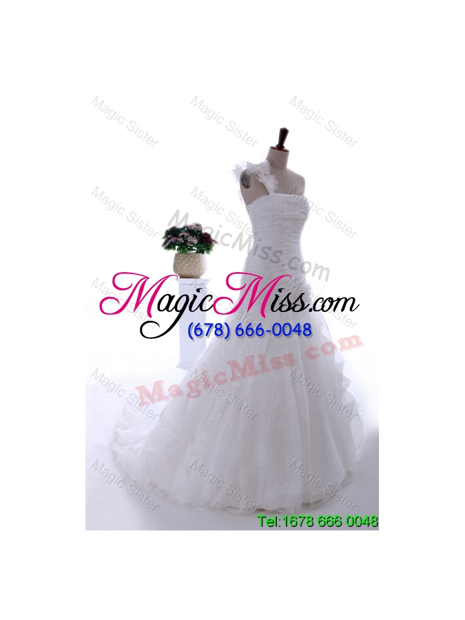 wholesale 2016 spring perfect hand made flowers and ruffles brush train wedding dresses