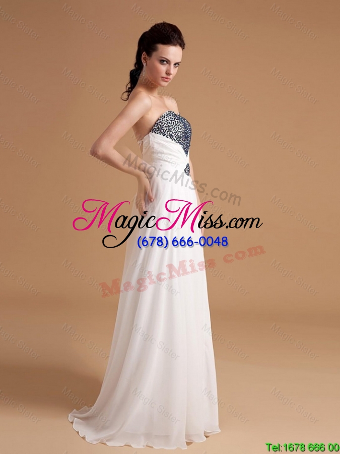 wholesale new arrival sweep train beading prom dresses in white