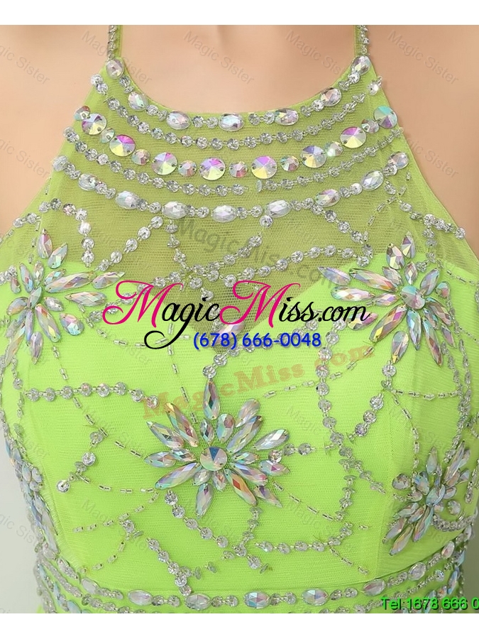wholesale pretty halter top beaded prom dresses in spring green