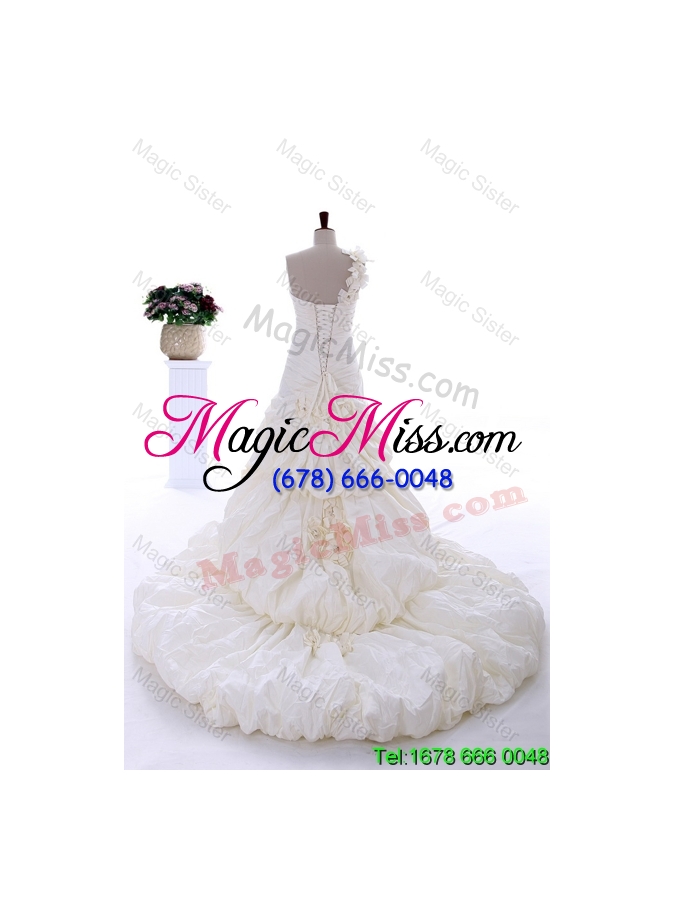 wholesale 2016 spring exquisite hand made flowers wedding dresses with brush train