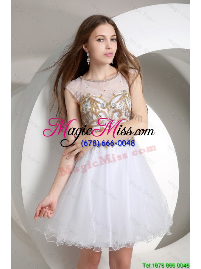 wholesale popular new arrivals hot sale a line beaded mini length prom dresses in white