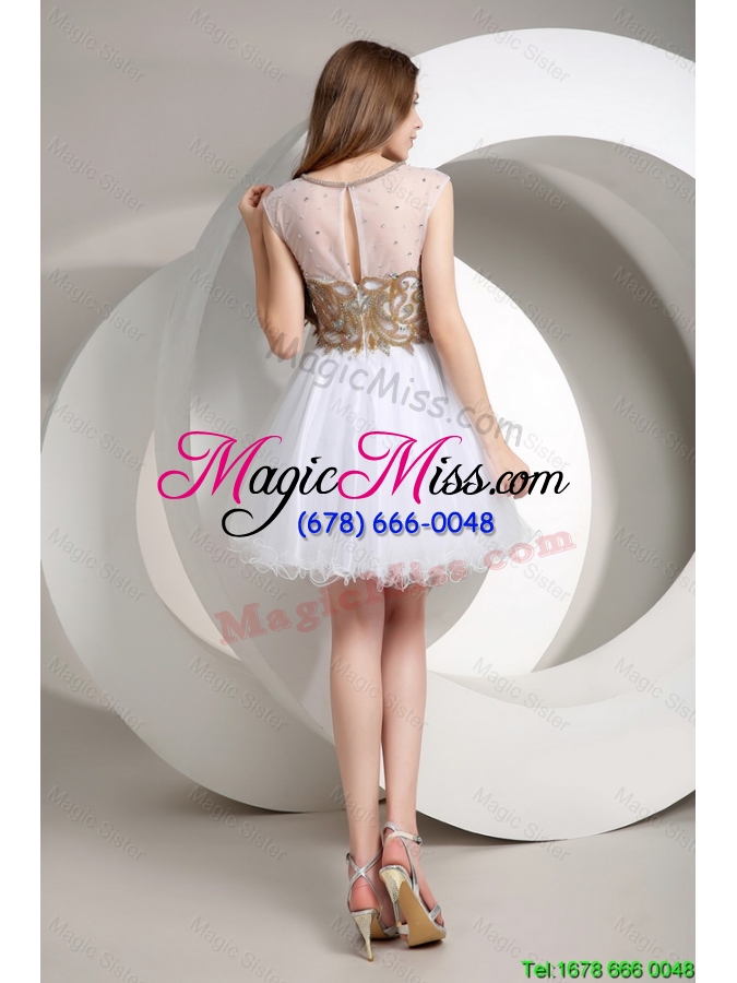 wholesale popular new arrivals hot sale a line beaded mini length prom dresses in white