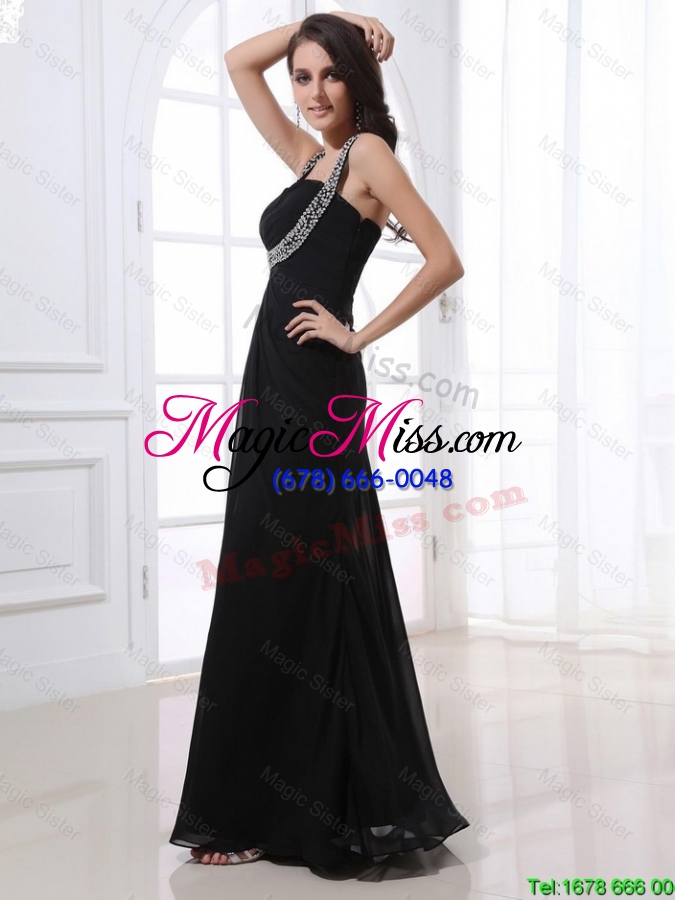 wholesale fashionable empire straps beading prom dresses in black for 2016