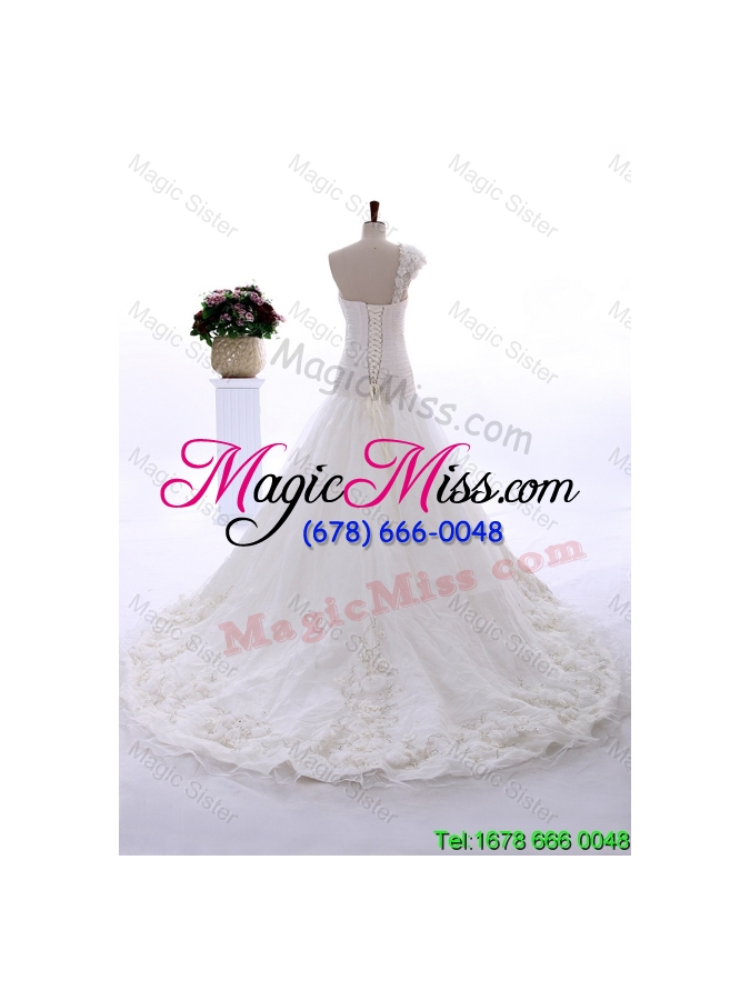 wholesale 2016 spring wonderful appliques and hand made flowers court train wedding gowns
