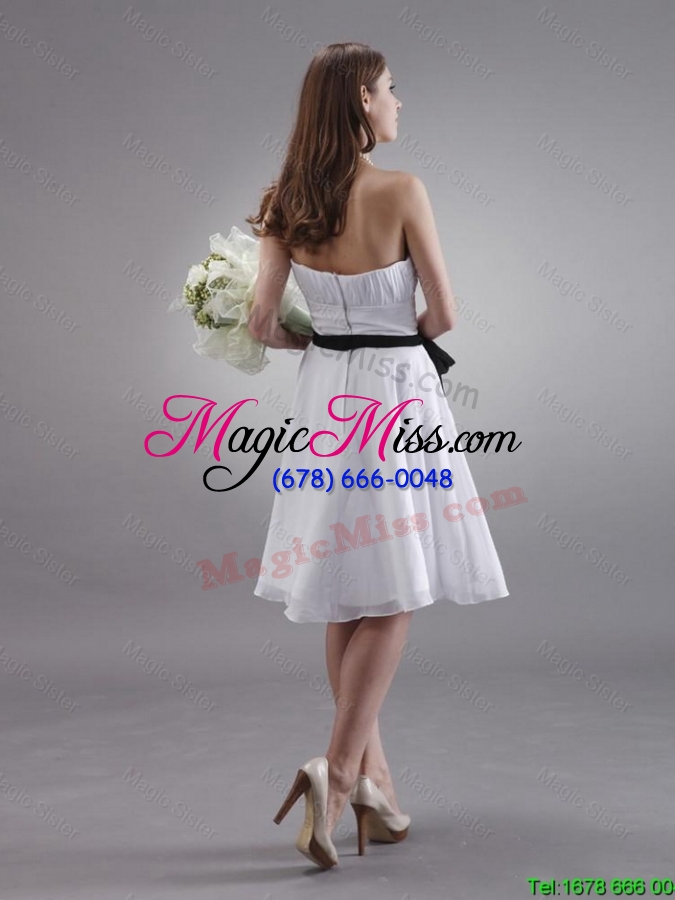 wholesale latest white strapless sashes prom gowns with knee length