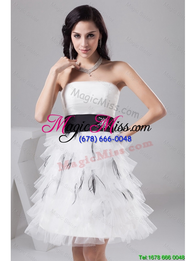 wholesale 2016 new arrivals hot sale exquisite belt and ruffled layers white short prom dresses