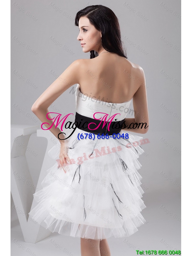 wholesale 2016 new arrivals hot sale exquisite belt and ruffled layers white short prom dresses