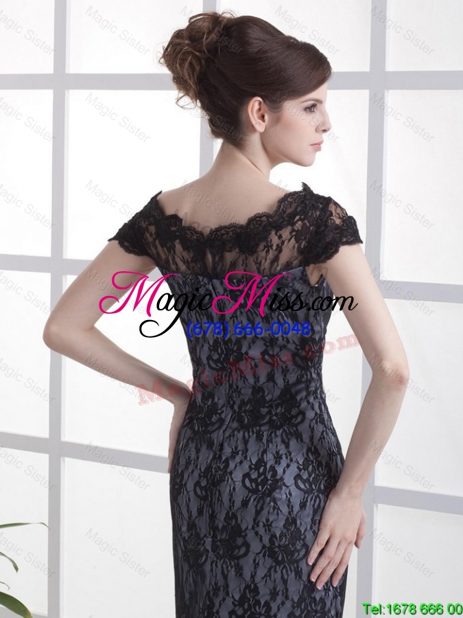 wholesale luxurious column lace black prom dresses with brush train