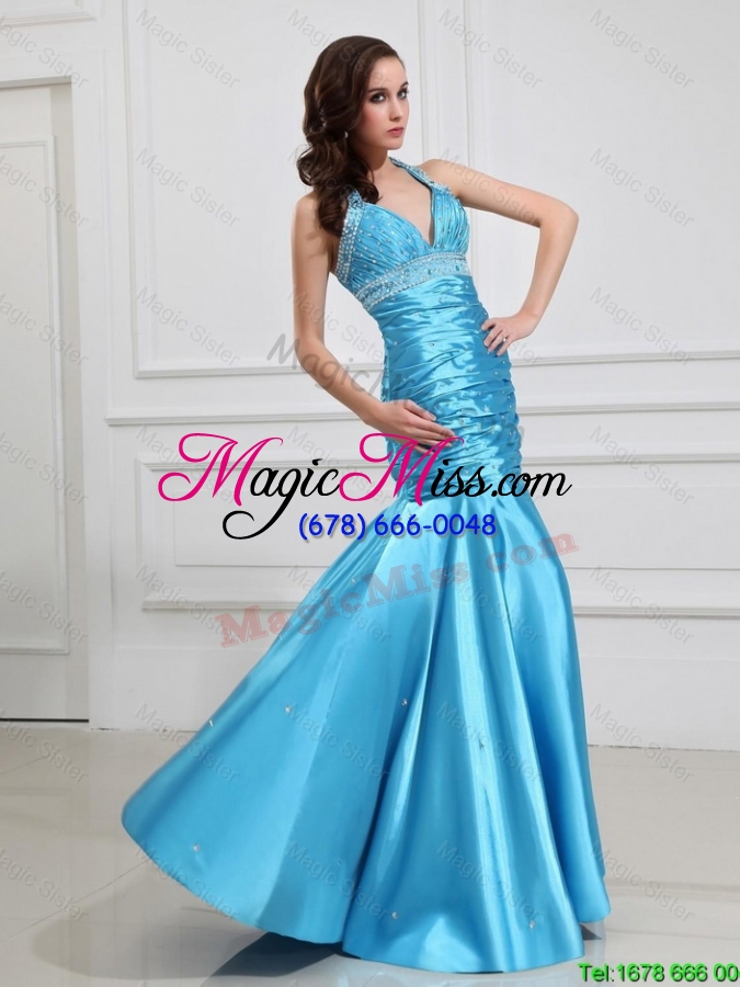 wholesale sweet mermaid halter top prom dresses with beading in baby blue