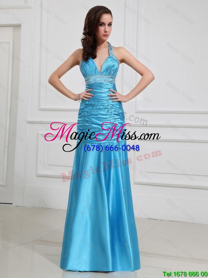 wholesale sweet mermaid halter top prom dresses with beading in baby blue