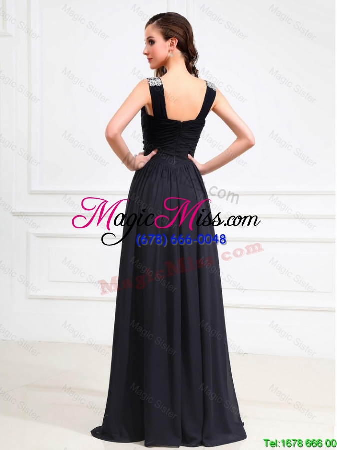 wholesale new arrivals hot sale brush train v neck beaded prom dresses in black
