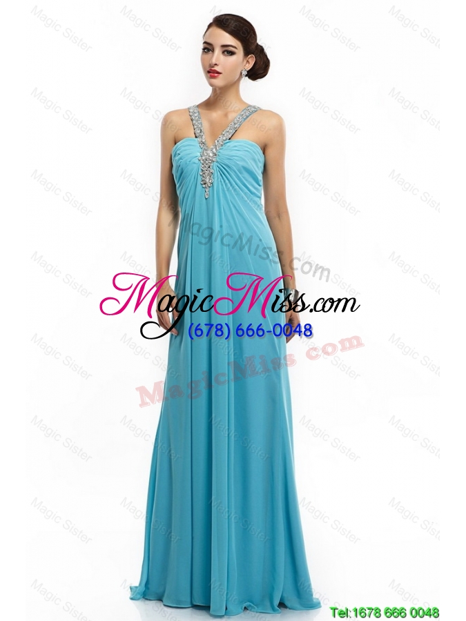 wholesale 2016 classical brush train straps beaded prom dresses in aqua blue