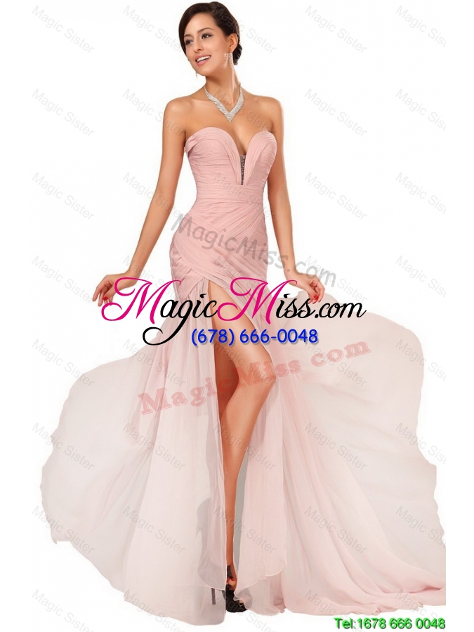 wholesale luxurious side zipper ruched prom dresses with asymmetrical