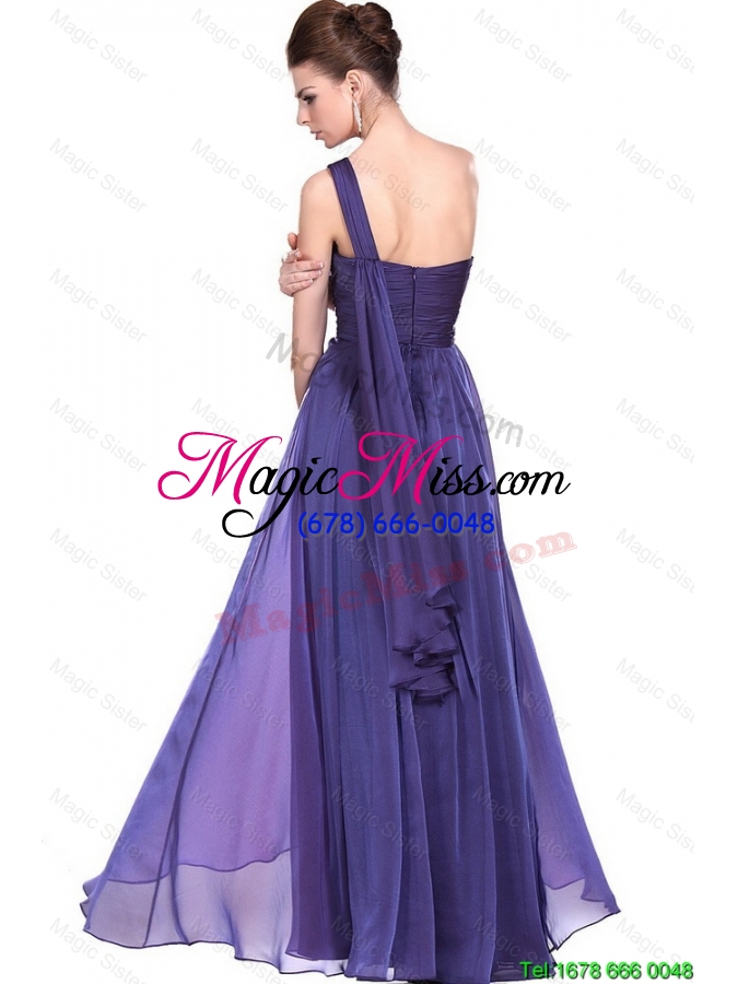 wholesale pretty one shoulder purple prom dresses with beading
