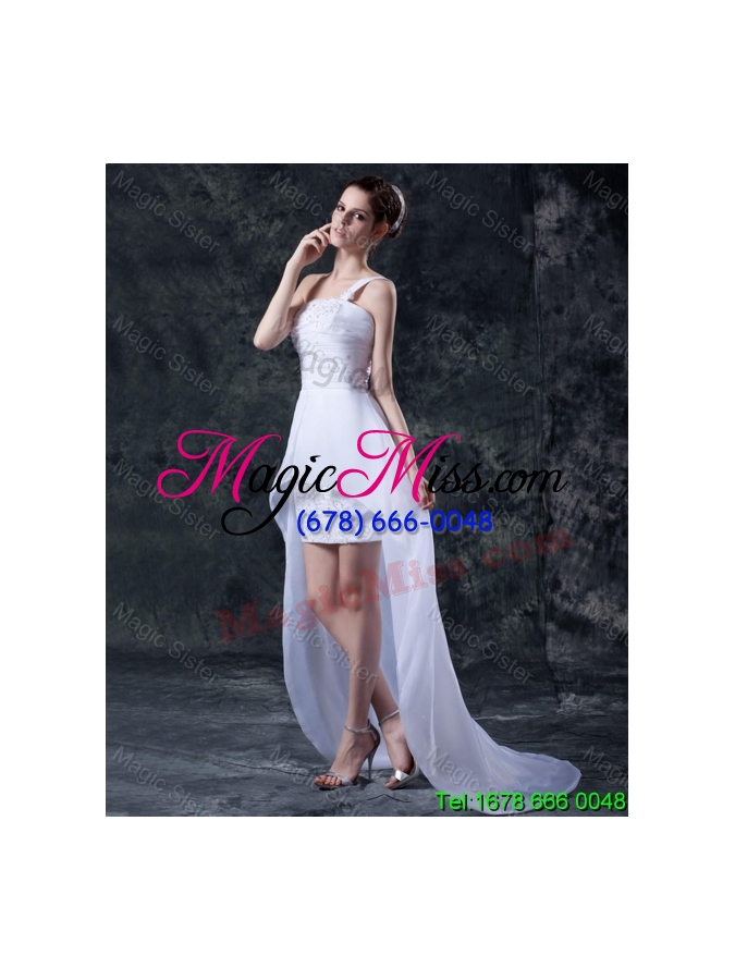 wholesale 2016 summer affordable column one shoulder high low wedding dresses with appliques