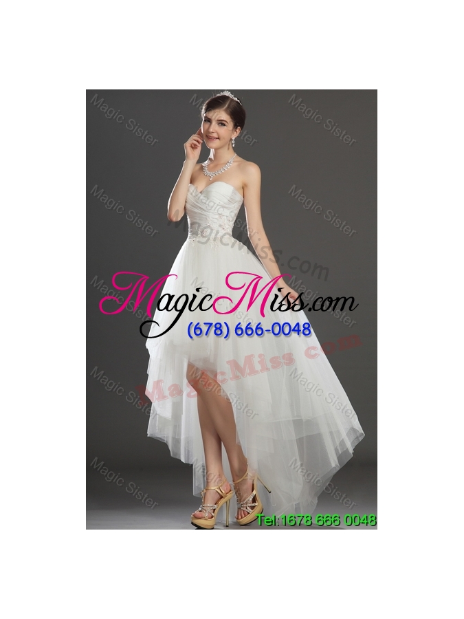 wholesale fashionable beading and appliques high low wedding dresses in tulle