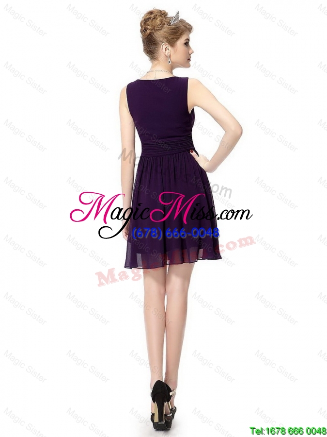 wholesale new style v neck dark purple prom dresses with ruching