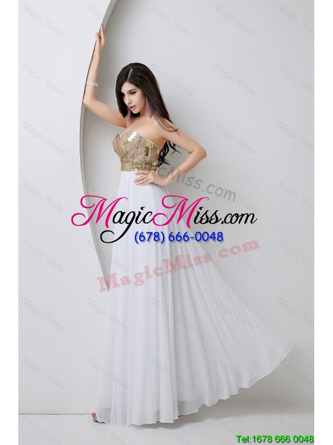 wholesale beautiful empire sequined white prom dresses with beading