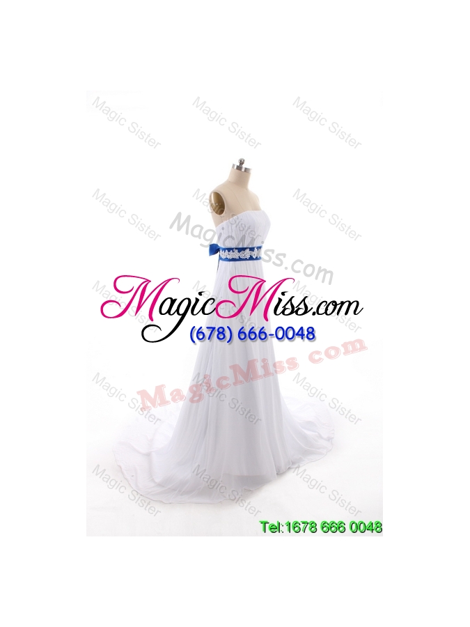 wholesale perfect empire strapless wedding dresses with belt and bowknot