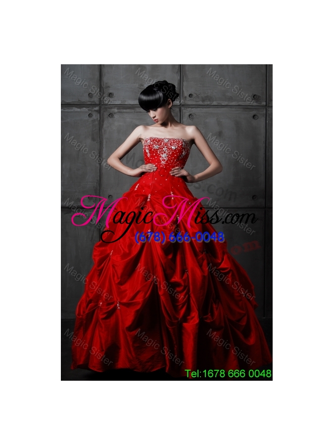 wholesale pretty princess taffeta red wedding dresses with beading and pick ups
